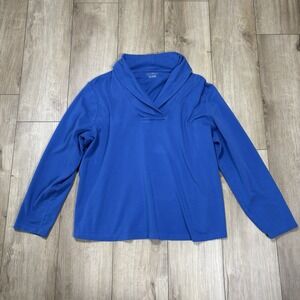 LL Bean Shirt Blue V-Neck Plus Size‎ 2X Knit Pullover Long Sleeve Shawl Collar